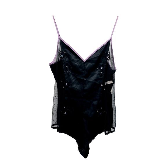 Vintage Valerie Stevens Black Satin Lace Teddy Romper Y2K - Picture 1 of 3